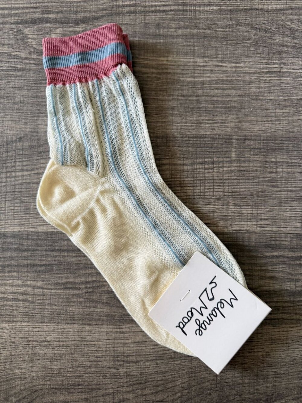 NWT Melange Mood Womens Striped Knit Socks In Cream & Blue Made In Korea - Picture 3 of 7